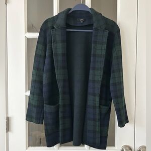J. Crew Green and Navy Plaid Merino Wool Blend Sweater Blazer Small